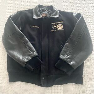 Vintage Daimler Chrysler Leather & Wool Bomber Varsity Style Coat Trenton Engine